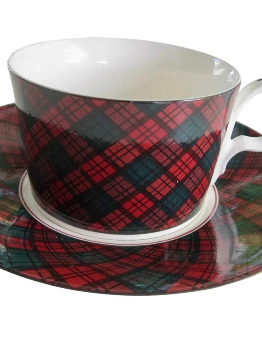 Vintage 80s Arita Tartan Red Plaid Cup & Saucer 2 Sets Preppy Christmas JAPAN